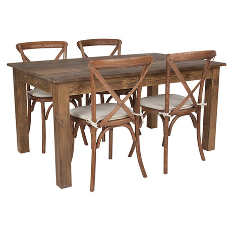 Flash Furniture XA-FARM-18-GG Farm Table And Chair Set Rustic Style Includes: (1) 60"W X 38"D X 30"H Table