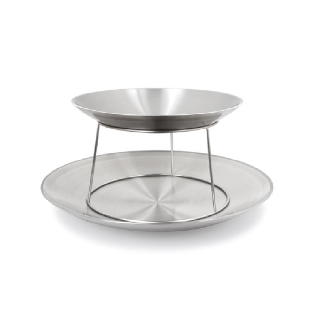 FOH BTH003BSS21 Brushed Stainless Seafood Tower 2 Tier Silver Includes One BPT010BSS21 14" Round Brushed Stainless Harmony™ Server Silver