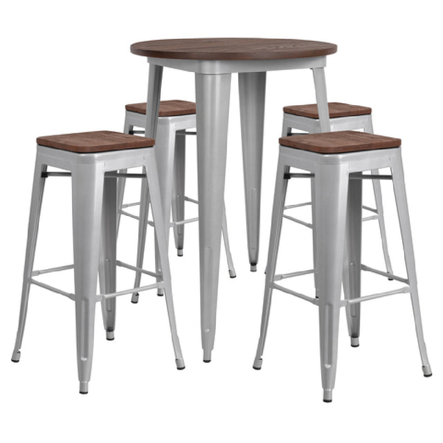 Flash Furniture CH-WD-TBCH-12-GG Table And Chair Set (1) 30" Round Table (4) Backless Stools