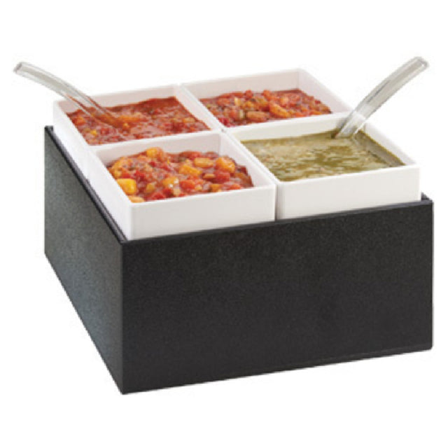 Cal Mil 3369-13 Chilled Salsa/Dressing Server 10-1/2"W X 10-1/2"D X 7"H (4) White Melamine Containers