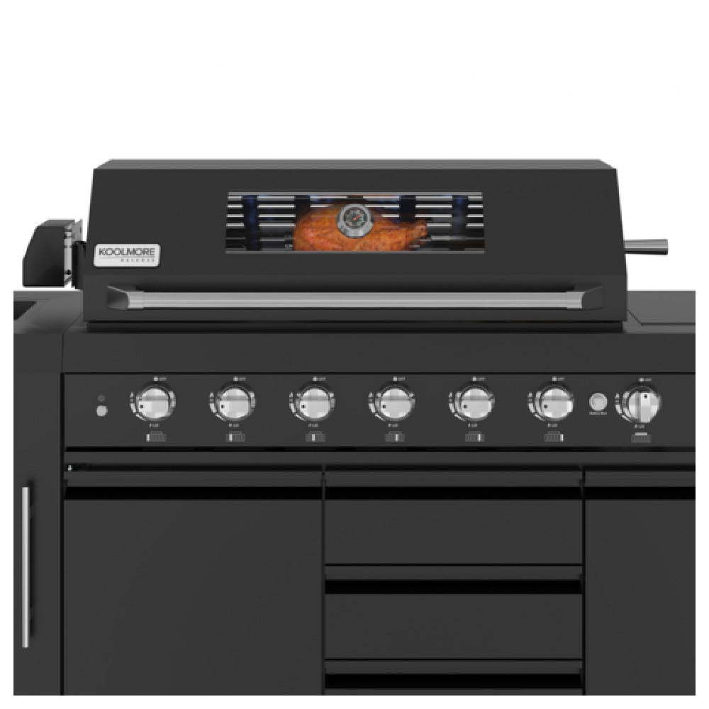 Koolmore KM-OKS-BQHUB-BK - Outdoor Kitchen Island, 103"W X 25"D X 47-3/5"H, (6) 12000 And (2) 15000 BTU Infrared Back Burner