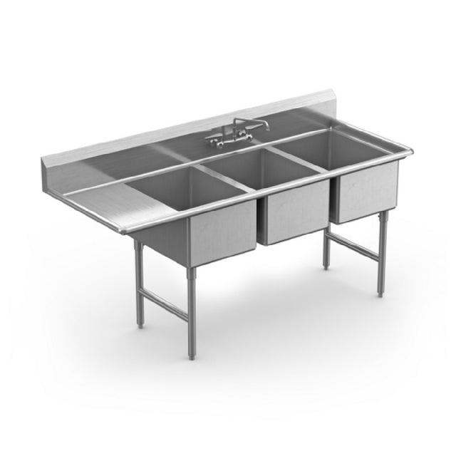 Winholt WS3T1824LD18-14DP-14GA - Sink, Three Compartment, With Left-hand 18" Drainboard