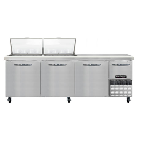 Continental Refrigerator RA93N24M Refrigerated Base Sandwich Unit 93"W 300 Series Stainless Steel (Mighty) Top With (24) 1/6 Size X 4" Deep Pans
