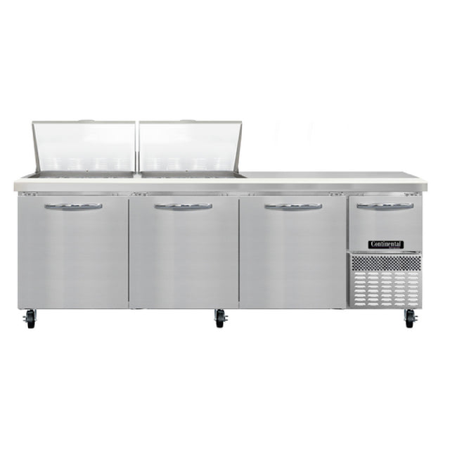 Continental Refrigerator RA93N24M Refrigerated Base Sandwich Unit 93"W 300 Series Stainless Steel (Mighty) Top With (24) 1/6 Size X 4" Deep Pans