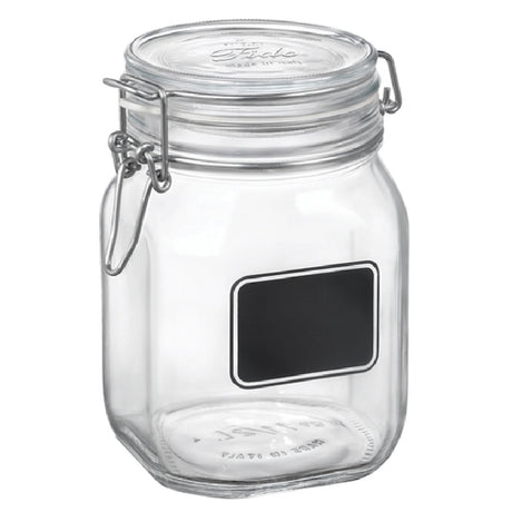 Steelite 4949Q463 Chalkboard Jar 1 1/4 QT. (H 6-3/8" M 5-3/8" T 3-5/8" B 3-3/4") With Chalkboard Label