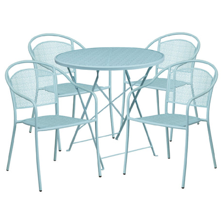 Flash Furniture CO-30RDF-03CHR4-SKY-GG Patio Table Set Includes (1) Folding Table: 30" Dia. X 28"H