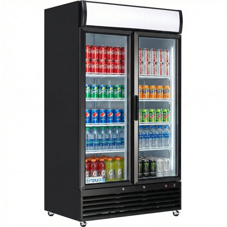 Empura 44" Black Swing Glass 2 Door Merchandiser Refrigerator with ClearKeeper™ Glass, 35 Cu. Ft., LED Lighting, 8 Adjustable Shelves