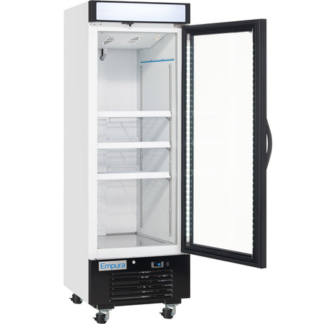 Empura 25" White Swing Glass Door Merchandiser Freezer with ClearKeeper™ Glass, 12.6 Cu. Ft., LED Lighting, 3 Adjustable Shelves