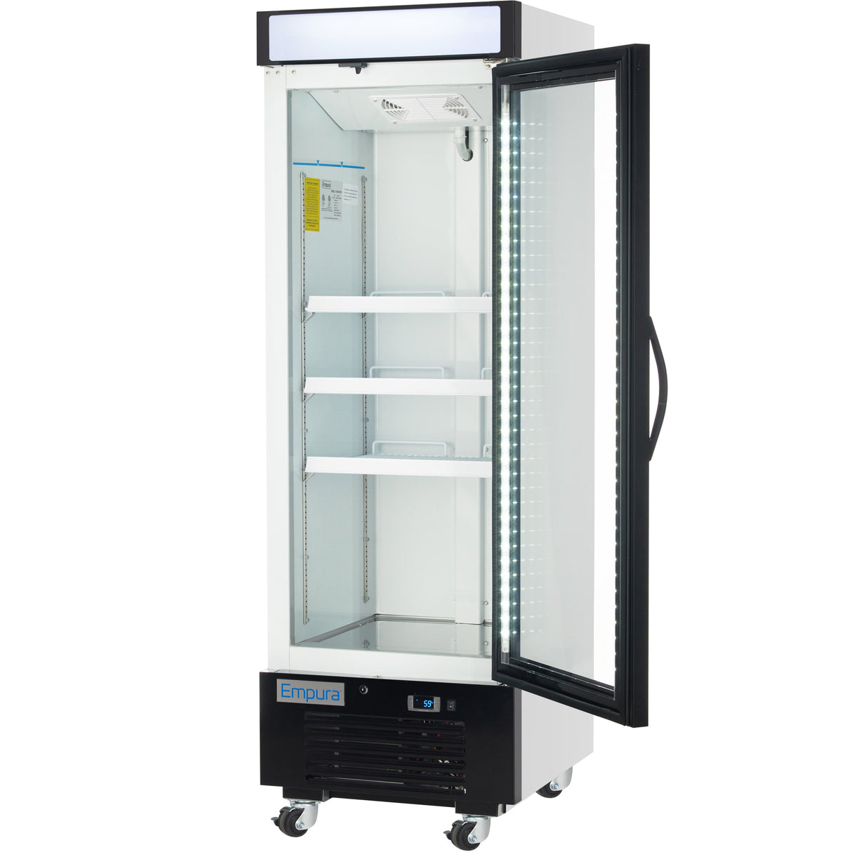 Empura 25" White Swing Glass Door Merchandiser Freezer with ClearKeeper™ Glass, 12.6 Cu. Ft., LED Lighting, 3 Adjustable Shelves