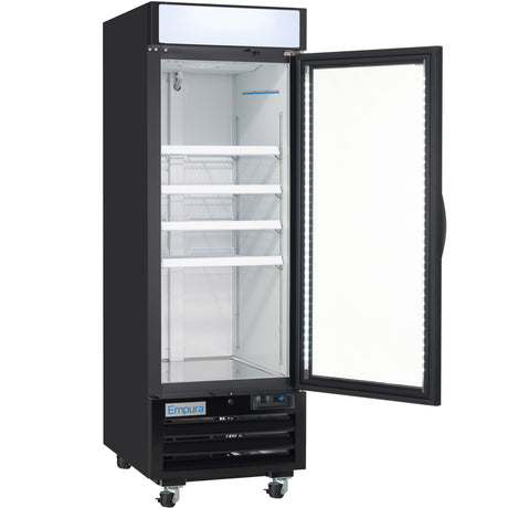 Empura 27" Black Swing Glass Door Merchandiser Freezer with ClearKeeper™ Glass, 19.2 Cu. Ft., LED Lighting, 4 Adjustable Shelves