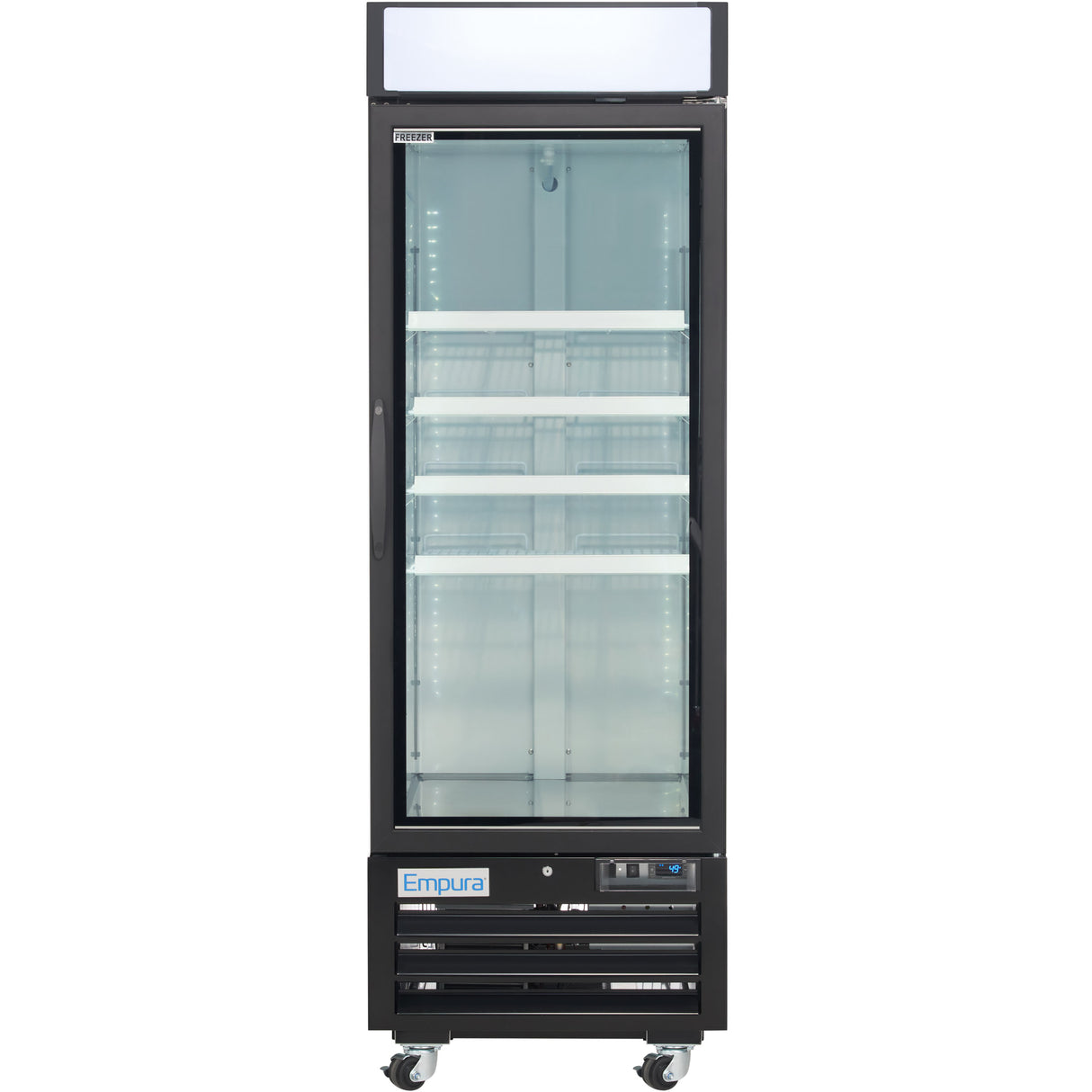 Empura 27" Black Swing Glass Door Merchandiser Freezer with ClearKeeper™ Glass, 19.2 Cu. Ft., LED Lighting, 4 Adjustable Shelves