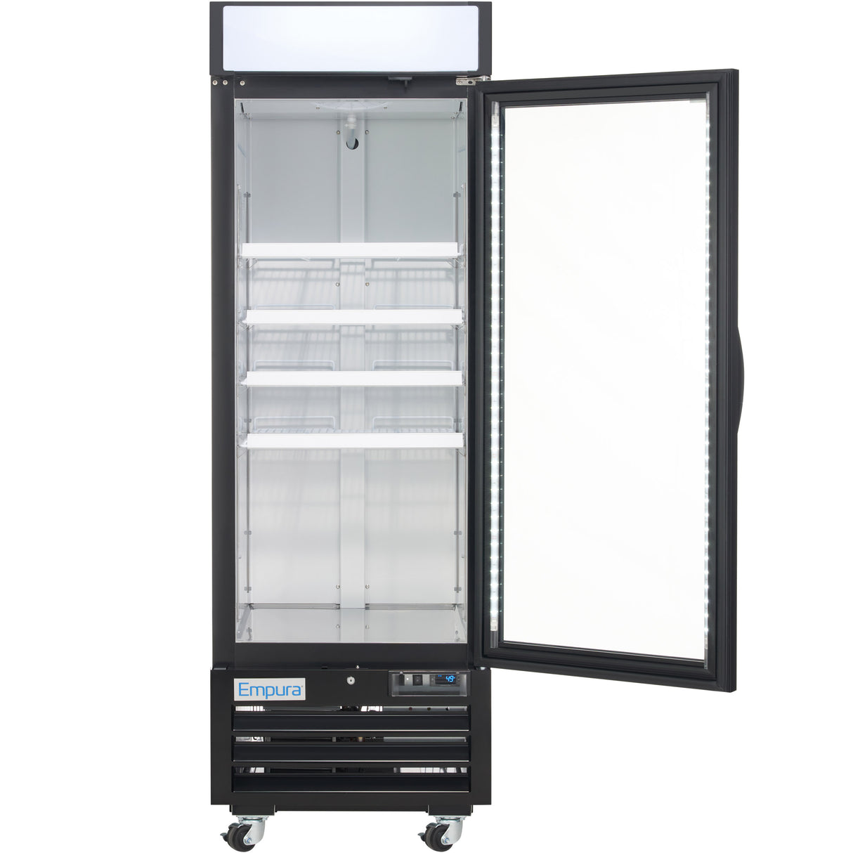 Empura 27" Black Swing Glass Door Merchandiser Freezer with ClearKeeper™ Glass, 19.2 Cu. Ft., LED Lighting, 4 Adjustable Shelves