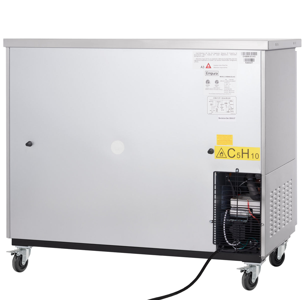 Empura Refrigeration E-KBB48-2G-24-S Back Bar Cooler 49.1"W X 24.4"D X 41.7"H 12.5 Cu. Ft. Capacity