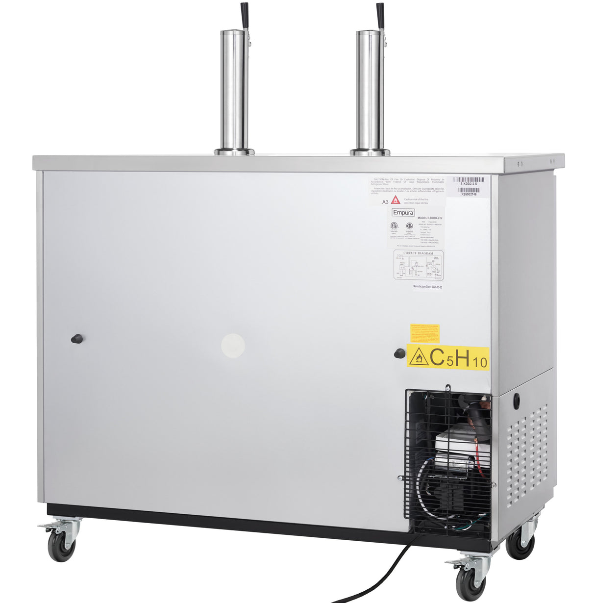 Empura Refrigeration E-KDD2-2-S Direct Draw Beer Dispenser 49.1"W X 24.41"D X 41.9"H 12.5 Cu. Ft. Capacity