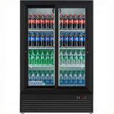 Empura 35" Black Sliding Glass 2 Door Merchandiser Refrigerator with ClearKeeper™ Glass, 10 Cu. Ft., LED Lighting, Self-Closing Doors