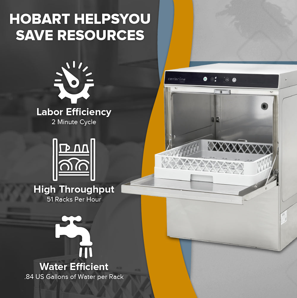 Hobart CUH-1 Centerline Dishwasher Undercounter 22 11/16"W X 24"D X 32 5/16"H