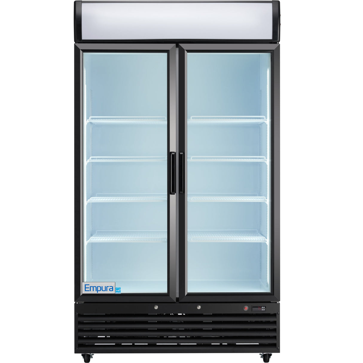 Empura 44" Black Swing Glass 2 Door Merchandiser Refrigerator with ClearKeeper™ Glass, 35 Cu. Ft., LED Lighting, 8 Adjustable Shelves