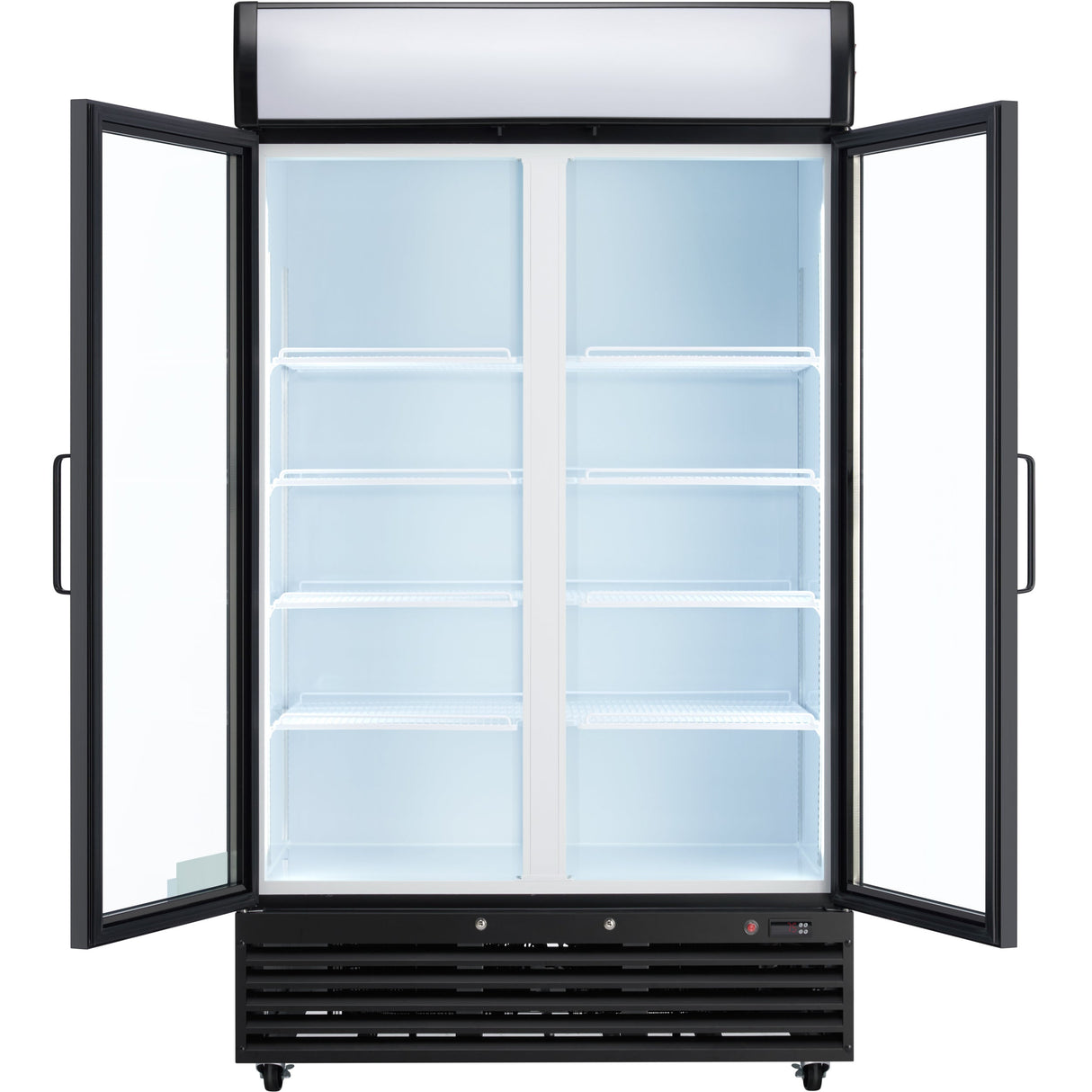 Empura 44" Black Swing Glass 2 Door Merchandiser Refrigerator with ClearKeeper™ Glass, 35 Cu. Ft., LED Lighting, 8 Adjustable Shelves