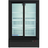 Empura 35" Black Sliding Glass 2 Door Merchandiser Refrigerator with ClearKeeper™ Glass, 10 Cu. Ft., LED Lighting, Self-Closing Doors