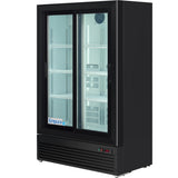 Empura 35" Black Sliding Glass 2 Door Merchandiser Refrigerator with ClearKeeper™ Glass, 10 Cu. Ft., LED Lighting, Self-Closing Doors