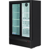 Empura 35" Black Sliding Glass 2 Door Merchandiser Refrigerator with ClearKeeper™ Glass, 10 Cu. Ft., LED Lighting, Self-Closing Doors