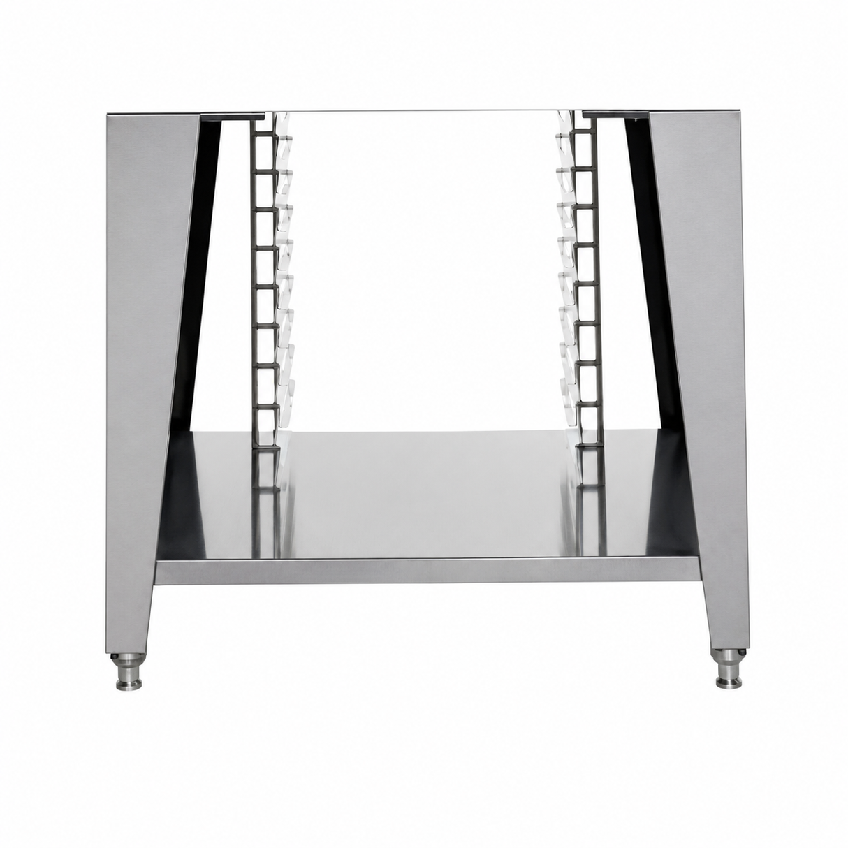Wolf OPNSTND-LEGS/SS Stainless Steel Leg Stand With Stainless Steel Shelf & Adjustable Rack Supports On 8" Stainless Steel Legs