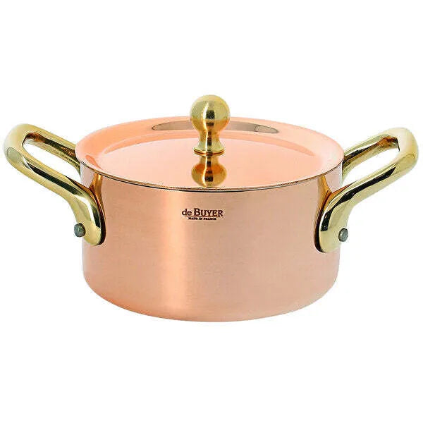 JB Prince RB340 De Buyer Copper Stewpan 3.5"dia Brass Handle with Lid