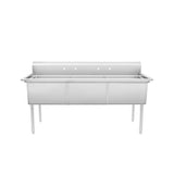 Atosa SS2424F31N Three Compartment Sink 77"W X 29-1/2"D X 43-3/4"H 24" X 24" X 14" Bowl Dimensions