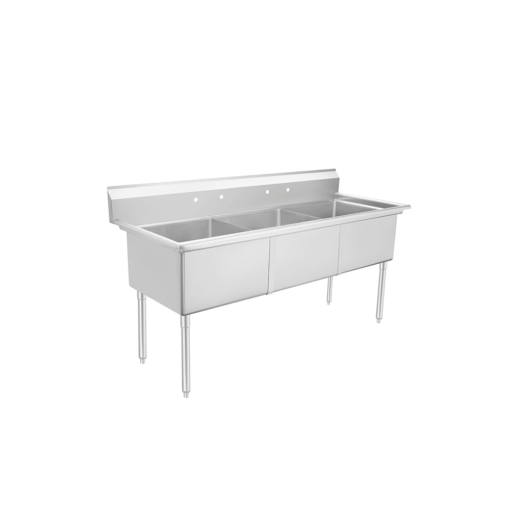 Atosa SS2424F31N Three Compartment Sink 77"W X 29-1/2"D X 43-3/4"H 24" X 24" X 14" Bowl Dimensions