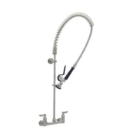 T&S Brass S-0133-BY EverSteel Pre-Rinse Unit: 8” Wall Mount Mixing Faucet With Stainless Steel Body
