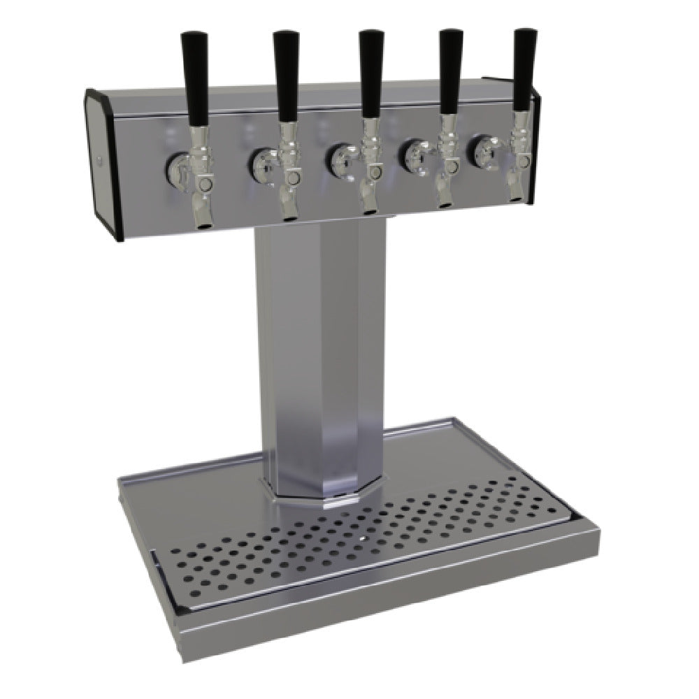 Glastender BT-5-SSR Tee Draft Dispensing Tower Countertop (5) Stainless Steel Faucets (handles Not Included)