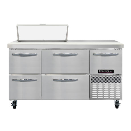 Continental Refrigerator RA60N8-D Refrigerated Base Sandwich Unit 60"W 300 Series Stainless Steel Top With (8) 1/6 Size X 4" Deep Pans