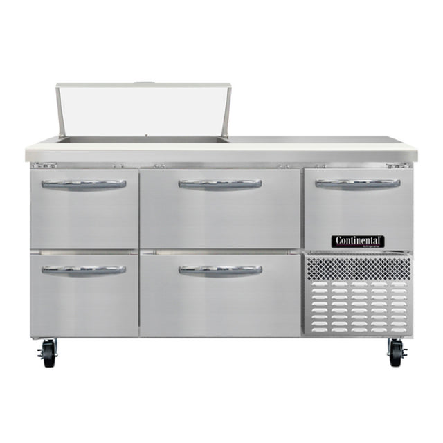 Continental Refrigerator RA60N8-D Refrigerated Base Sandwich Unit 60"W 300 Series Stainless Steel Top With (8) 1/6 Size X 4" Deep Pans