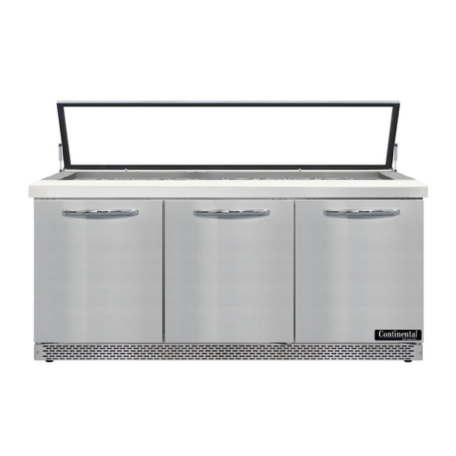Continental Refrigerator SW72N30M-HGL-FB Mighty Top Sandwich Unit With Hinged Glass Lid