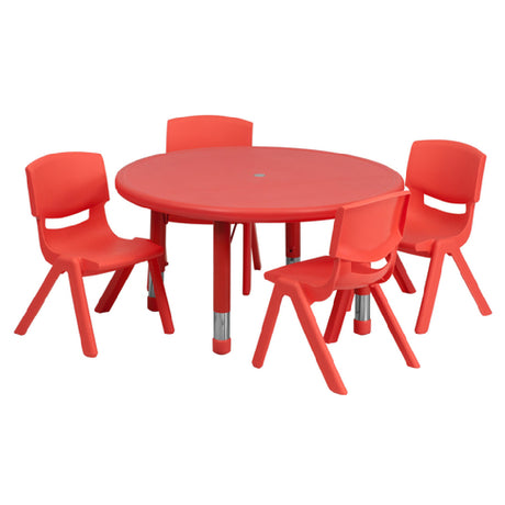 Flash Furniture YU-YCX-0073-2-ROUND-TBL-RED-E-GG Preschool Activity Table Set Includes (1) Table: 33" Dia. X 14-1/2" 23-3/4" Adjustable Height