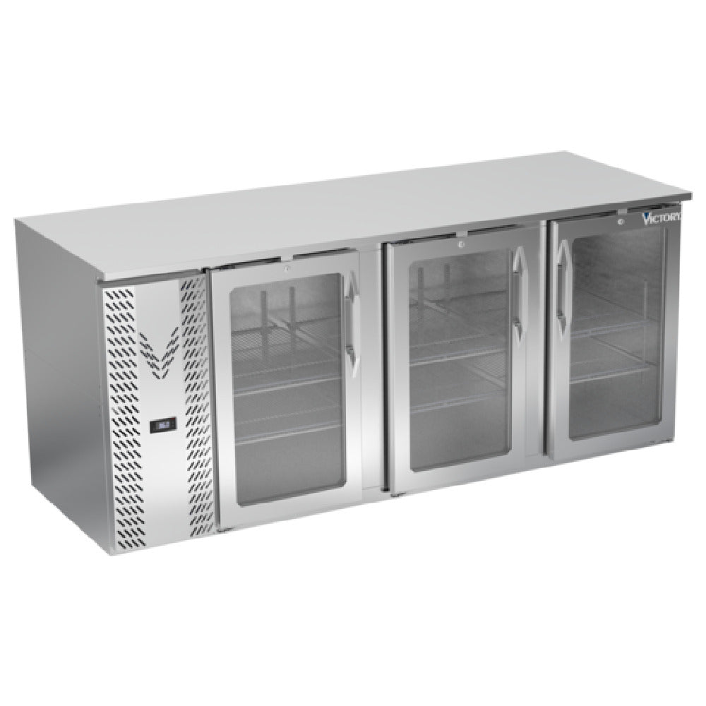 Victory VBB78HC-G-S - Back Bar Refrigerator, Three-section, 78"W X 29-11/16”D X 34"H