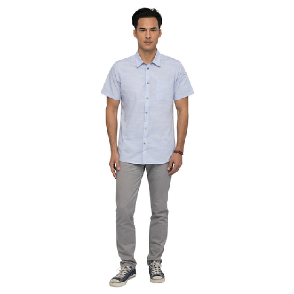 Chef Works SHC01BLUL Havana Shirt Short Sleeves Side Hem Detail