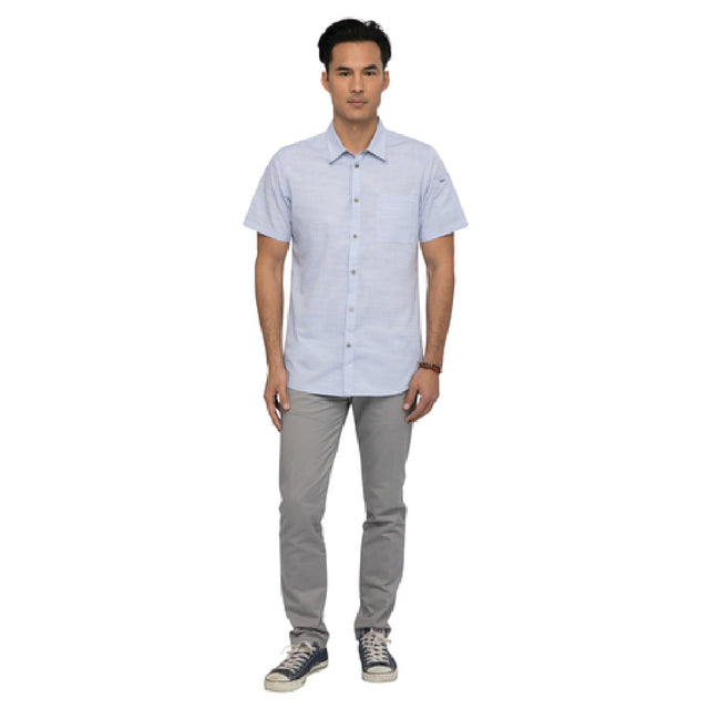 Chef Works SHC01BLUXL Havana Shirt Short Sleeves Side Hem Detail