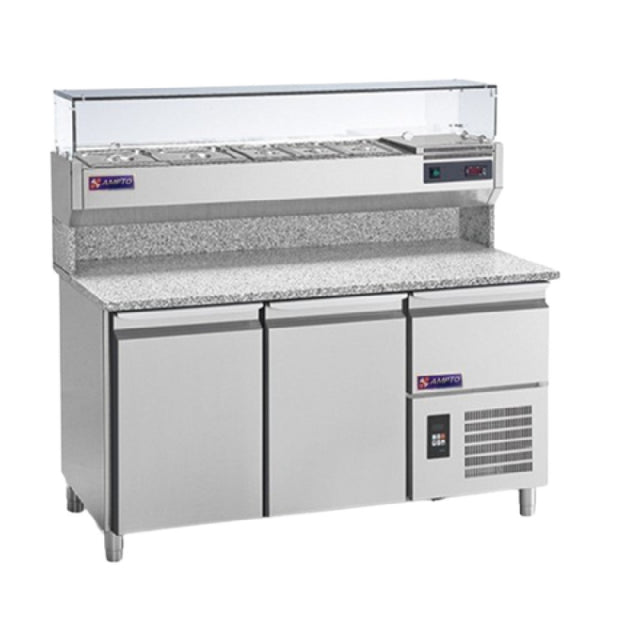 AMPTO MPP-2US AMPTO® Granite Pizza Prep Table Refrigerated Two-section Refrigerated And One-section Neutral Over Compressor