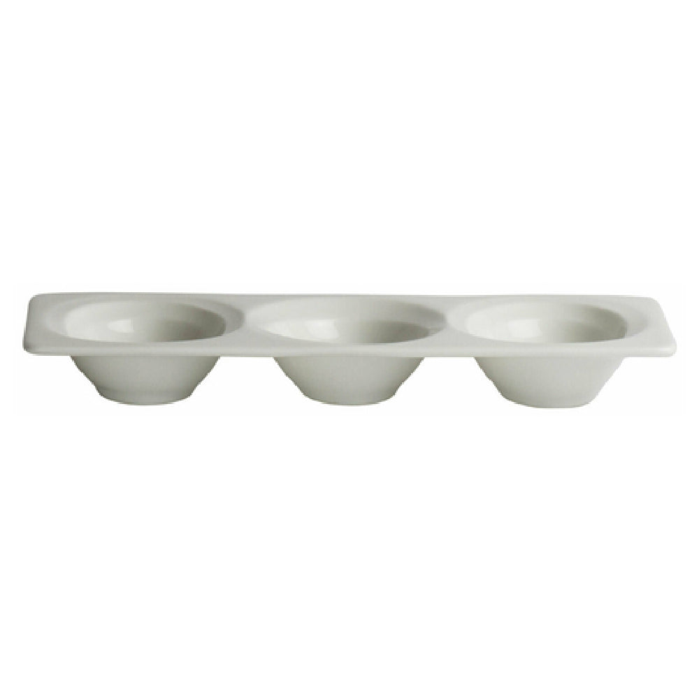 Steelite 41145ST1236 Sauce Dish (3) 2-1/2 Oz. Compartments 7-3/8"L X 3-1/4"W X 7/8"H