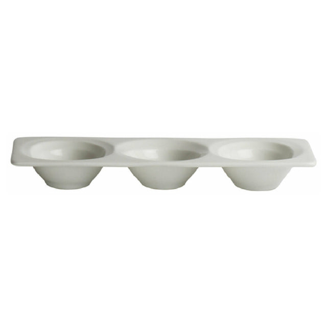 Steelite 41145ST1236 Sauce Dish (3) 2-1/2 Oz. Compartments 7-3/8"L X 3-1/4"W X 7/8"H