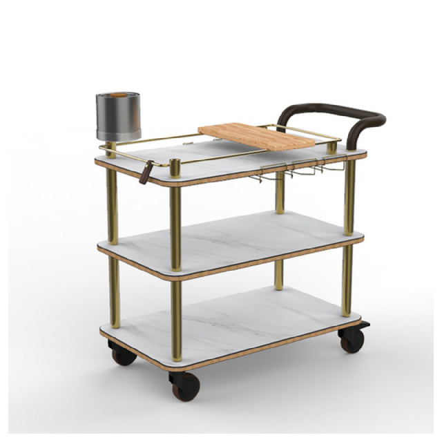 Steelite MGCRNX02CBXX Mogogo Rollin Top Border Cart With Leather Handle White Carrera Brushed Brass