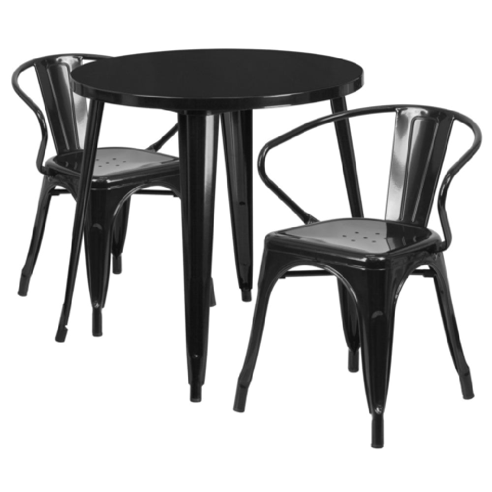 Flash Furniture CH-51090TH-2-18ARM-BK-GG Table And Chair Set Includes (1) 30" Dia. X 29-1/2"H Table