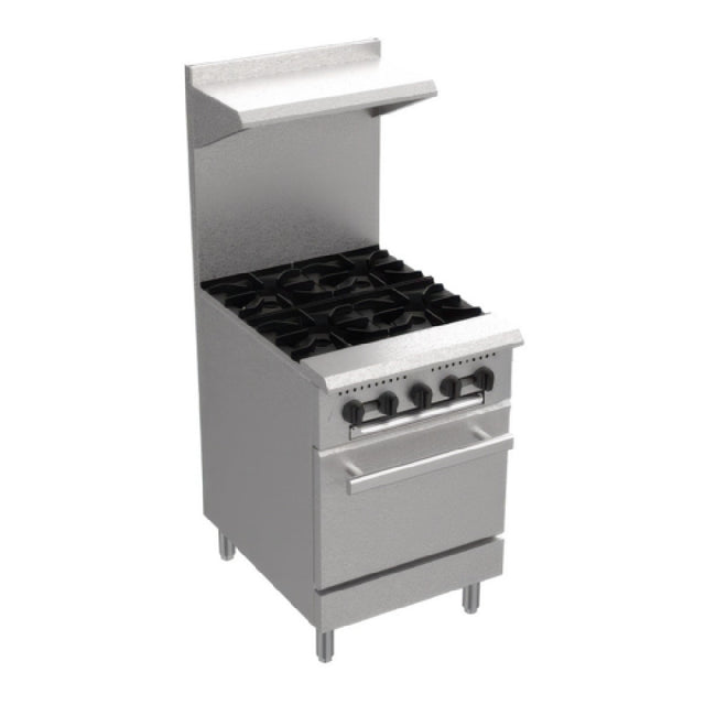 Serv-Ware SGR-4B-SA - Serv-Ware - Gas Cooking - Natural Gas - 24" Gas Range With Four (4) Open Burners - Dimensions: 24" W X 32.6" D X 60" H - Temperature Range: 250°F - 550°F - BTU/H: 30,000 Per Burner - # Of Burners: 4 - Gas Line: 3/4 - W.C. For Natural Gas: 4 In. - W.C. For LP: 10 In. - Materials: Stainless Steel Front