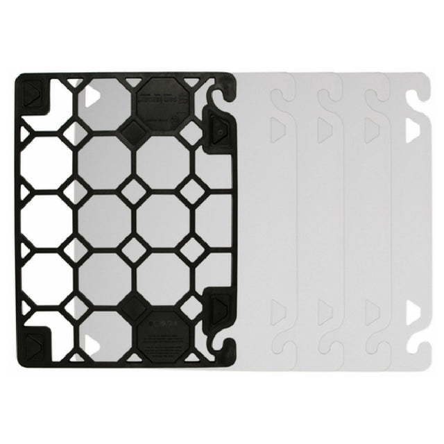 San Jamar CBQGDK1218 QuadGrip™ Cutting Board Expansion Kit 12" X 18" Includes: (1) Black Non-slip Rubber Frame & (4) White Double Sided Cutting Boards With (2) Food Safety Hooks