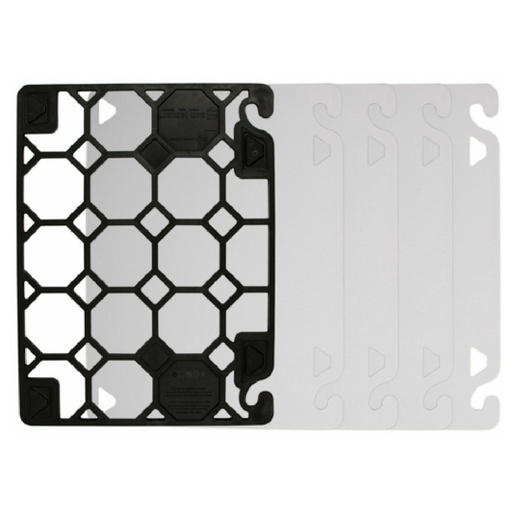 San Jamar CBQGDK1520 QuadGrip™ Cutting Board Expansion Kit 15" X 20" Includes: (1) Black Non-slip Rubber Frame & (4) White Double Sided Cutting Boards With (2) Food Safety Hooks