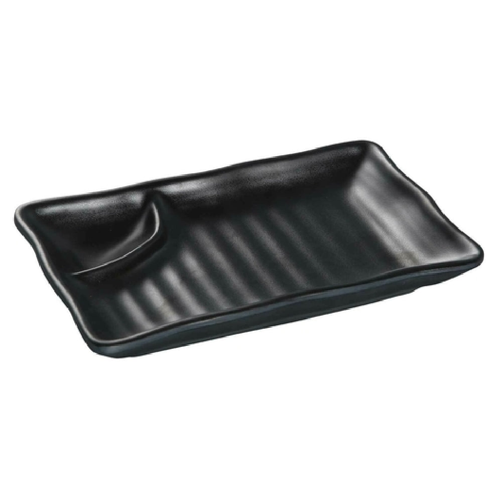 Yanco BP-4008 Black Pearl Compartment Plate 8"L X 4-1/2"W With Sauce Compartment