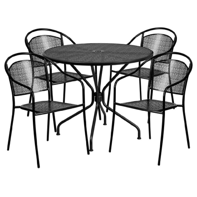 Flash Furniture CO-35RD-03CHR4-BK-GG Patio Table Set Includes (1) Table: 35-1/4" Dia. X 28-3/4"H