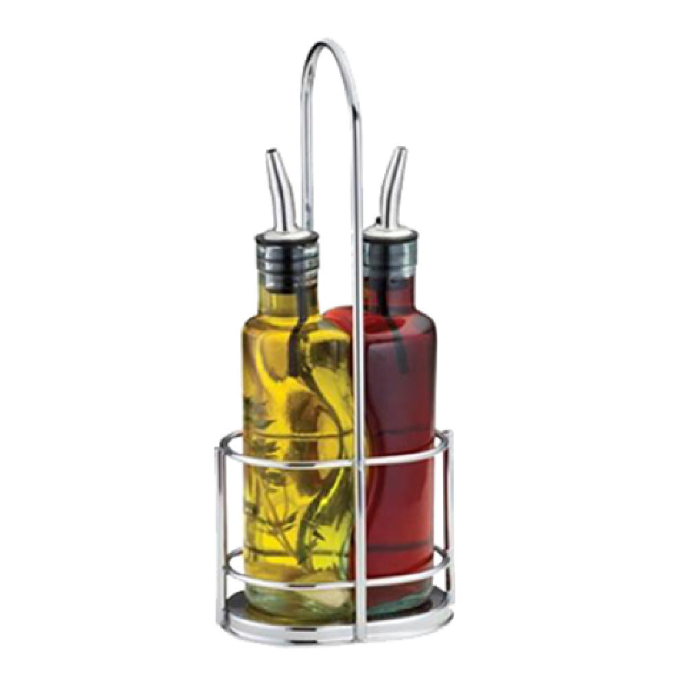 Tablecraft 918RSN Gemelli™ Bottle Set (2) 8-1/2 Oz. Embracing Green Tinted Glass Bottles (dishwasher Safe)