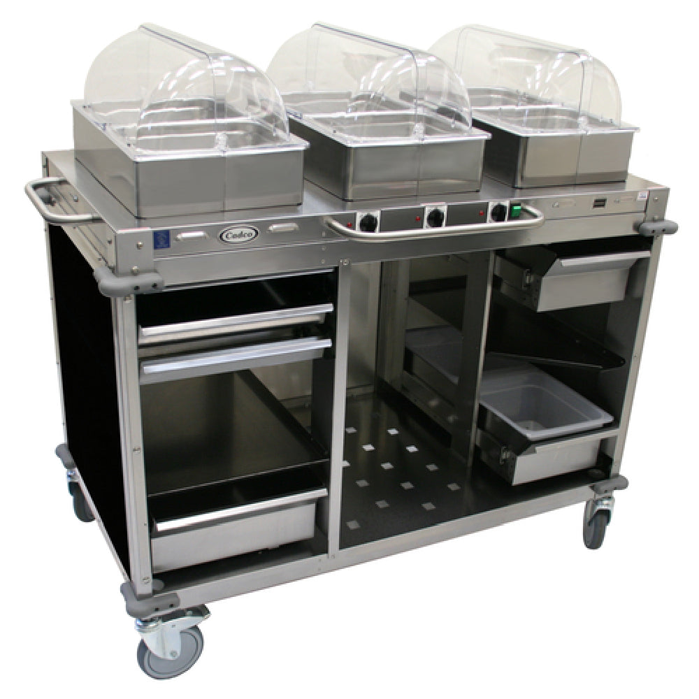 Cadco CBC-HHH-L6-4 MobileServ® Mobile Hot Buffet Cart (3) Hot Full Size Buffet Servers